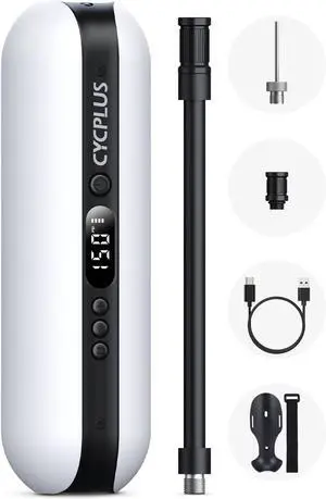 CYCPLUS Electric Air Compressor Portable Bicycle Pump Car Tire Inflator, Max 150 PSI, Auto Shut-Off Air Pump with Presta and Schrader Valves for All Bicycles Motorcycles and Cars