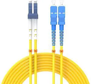 LC/UPC-SC/UPC Single-Mode Fiber Optic Cable LC to SC OS2 Jumper Optical Patch Cord Duplex 9/125um Yellow 2m