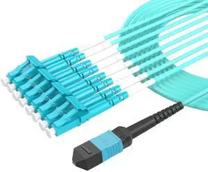 OM4 8 Cores MPO-LC Connector Optical Fiber Patch Cord 50/125 Multimode Fan-Out Jumper Female to Female Type B 40G/100G 20m