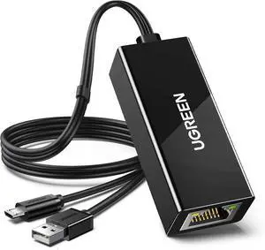 UGREEN Ethernet Adapter for Fire TV Stick, Micro USB to Ethernet Adapter with 3.3 ft Cable & Power Cord, Compatible for Fire Stick Basic/2nd/4k/Lite, Chromecast 1/2/3/Ultra/Audio, Plug & Play, 100Mbps