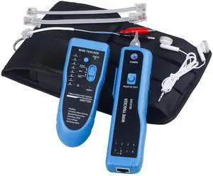 Network Cable Tester, Multifunction Wire Tester RJ45 RJ11 Cable Tracker for Cable Collation, Network Maintenance Collation, Telephone Line Test with Earphone Toolkit (Blue)