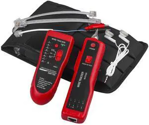 Network Cable Tester, Multifunction Wire Tester RJ45 RJ11 Cable Tracker for Cable Collation, Network Maintenance Collation, Telephone Line Test with Earphone Toolkit (Red)