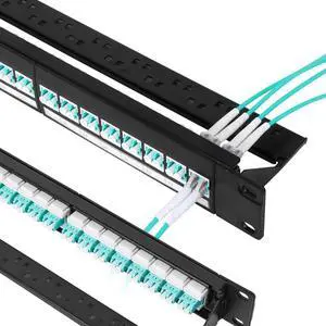 1U Rack-Mount Fiber Patch Panel with 24PC LC-OM3/OM4 Multimode Fiber Coupler Keystone Jack Modular (Included Rack Screws)