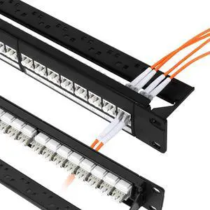 1U Rack-Mount Fiber Patch Panel with 24PC LC-OM1/OM2 Multimode Fiber Coupler Keystone Jack Modular (Included Rack Screws)