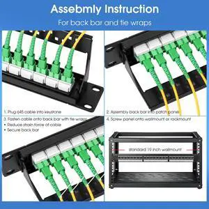 1U Rack-Mount Fiber Patch Panel with 24PC SCAPC OS1/OS2 Singlemode Fiber Coupler Keystone Jack Modular (Included Rack Screws)