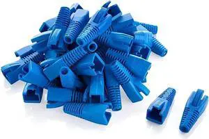 RJ45 Ethernet Network Cable Strain Relief Boot 100-Pack Fits CAT5 CAT5E CAT6 CAT6A, RJ45 Color Coded Cable Connector Plug Cover for Various Diameter LAN Cable, Blue
