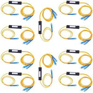 10-Pack SC/UPC Fiber Optical FBT Splitter 1x2(1 in 2 Out) Singlemode 1310/1550nm for Network Signal Distribution