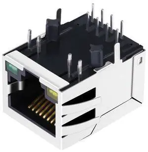 LINK-PP RJ45 Jack Connector, 8P8C 10/100Base-T Shielded Ethernet Port, 1 Port, Through Hole Mount, Tab Down, with Dual Yellow/Green LED & EMI Tabs, Gold Plated(Tape & Reel)