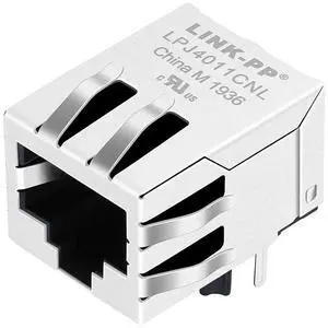 LINK-PP 13F-64HND2NL RJ45 Connector, 8P8C 10/100Base-T Shielded with EMI Tabs, Tab Down, No LED, Through Hole Mount, Gold Plated (Tape & Reel)