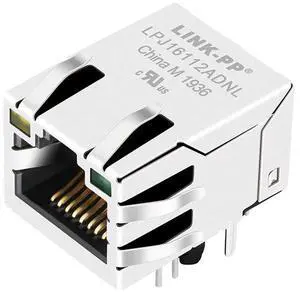 LINK-PP LPJ16112ADNL RJ45 Connector, 8P8C 10/100Base-T Tab UP Shielded, with Dual Yellow/Green LED, Through Hole Mount, Gold Plated (Tape & Reel)