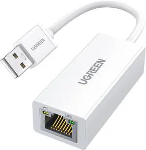 UGREEN USB-A to Ethernet Adapter, 10/100 Mbps Network Adapter, RJ45 Wired LAN Internet Adapter for Laptop PC Compatible with Nintendo Switch MacBook Chromebook Surface Windows MacOS Linux White