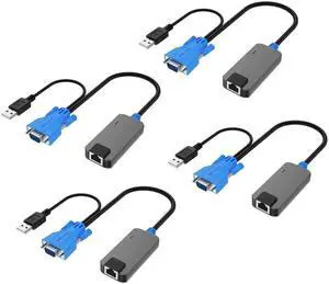 MT-VIKI 4 Pack USB VGA to RJ45 Dongle, Work for MT-VIKI CAT6 KVM Switch (1708MS-IP) Extend Distances up to 230ft/70m from KVM Console to Servers