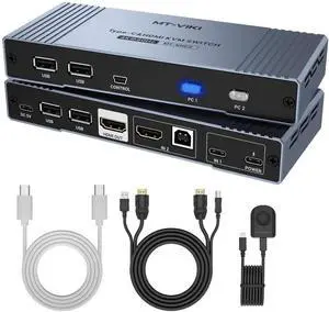 MT-VIKI 4K Hybrid Type USB C HDMI KVM Switch 2 Port, 4K@60Hz for Apple MacBook & Desktop PC + 65W PD+ Cables