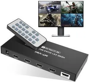 MT-VIKI 4K HDMI Multiviewer 4x1 w/IR Remote, 4K@30Hz Seamless HDMI Switcher 4 in 1 Out for PS4/PS5/Security Camera