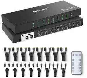 MT-Viki 4K@60Hz 8 Port KVM Switch HDMI w/3.5mm Audio, 1U Rack Mount KVM HDMI Switcher, Support Button/Hotkey/IR Remote Switch, 8 Pack Cables & Rack Ears Included