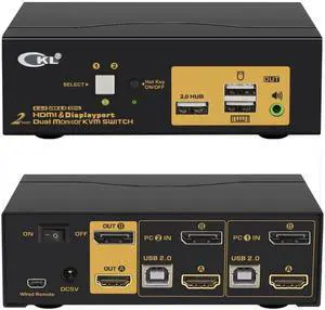 CKL 4K KVM Switch Dual Monitor for 2 Computers 2 Monitors (HDMI + DisplayPort)