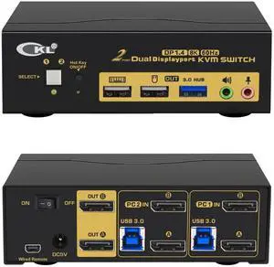 CKL KVM Switch DisplayPort 1.4 8K@30Hz 5K@60Hz 4K@144Hz(2 Computers 2 Monitors)