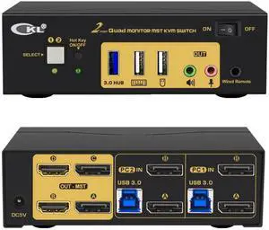 CKL DisplayPort MST KVM Switch (2 DP in 2 DP + 2 HDMI Out for 2 Computers 4 Monitors