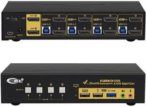 CKL KVM Switch DisplayPort 1.4 8K@30Hz 5K@60Hz 4K@144Hz(4 Computers 2 Monitors)