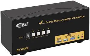 CKL 8K HDMI 2.1 KVM Switch (4 Computers 3 Monitors with EDID)