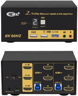 CKL 8K HDMI 2.1 KVM Switch (2 Computers 3 Monitors with EDID)