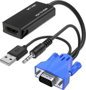 MT-VIKI VGA to HDMI Adapter, 1080P Converter with Audio+USB Power from VGA Computer/Laptop to HDMI TV/Monitor, Male to Female (1 Pack)