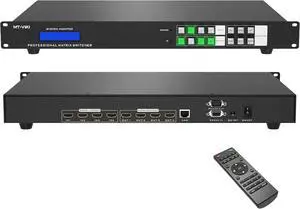 MT-VIKI 4K HDMI Matrix Switch 4X4, 4K@30Hz Rack Mount Switcher & Splitter with Backlit RS232 LAN Port and EDID, Built-in US ADI Chip (4 in 4 Out)