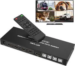 MT-VIKI HDMI KVM Multiviewer w/Audio, 4K@30Hz Quad-View HDMI Multiviewer, Support Keyboard Hotkey/Mouse-Crossing Switching, PIP POP