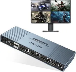MT-VIKI 4K Quad HDMI KVM Multiviewer 4x1 w/PIP POP, Support ONE Set of Keyboard/Mouse/Monitor Control 4 PCs, 4K@30Hz Support Hotkey/Button Seamless Switching