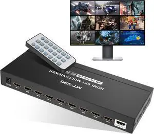 MT-VIKI 4K HDMI Multi-Viewer 9x1 w/IR Remote, 4K@30Hz Seamless HDMI Switcher 9 in 1 Out for PS4/PS5/Security Camera