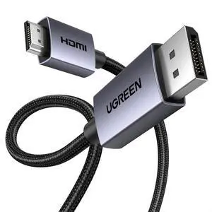 UGREEN 4K DisplayPort to HDMI Cable 1080P@120Hz, Active DP 1.2 to HDMI 1.4 Cord Alu Braided, Unidirectional Cable 6.6FT Compatible with Monitor, Desktop, HDTV, Laptop, AMD, NVIDIA