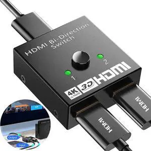 HDMI Switch 4K@60Hz HDMI Splitter, Bi-Directional HDMI 2.0 HDCP 2.2 Switcher 2 In 1 Out, HDMI Splitter 1 In 2 Out Support 3D HDR For Xbox PS5/4 Roku HDTV Monitor