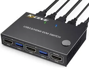 KVM Switch 1 Monitor 2 Computers 4K@60Hz, HDMI KVM Switch for 2 Computer Share 1 Monitor and 4 USB 3.0 Devices, with Wired Remote
