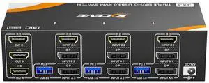 USB 3.0 KVM Switch 3 Monitors 3 Computers Displayport HDMI, Triple Monitor KVM Switch 8K@60Hz 4K@144Hz for 3 Computers Share Mouse Keyboard, Wired Remote and Power Adapter