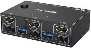 KVM Switch 2 Monitors 2 Computers HDMI+DP, USB 3.0 Dual Monitor KVM Switch 4K@60Hz for 2 Computers Share 4 USB Devices Mouse Keyboard, with Wired Remote Controller