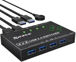 USB Switch 4 Computers, USB 3.0 Switch for 4 Computer Share 4 USB Devices, with Wired Remote, USB Cable