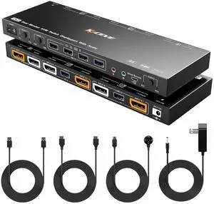 DP KVM Switch Dual Monitors With Voice Control, 2 Computers USB 3.0 Displayport Switcher Supports 4K@60Hz, Share Keyboard and Mouse