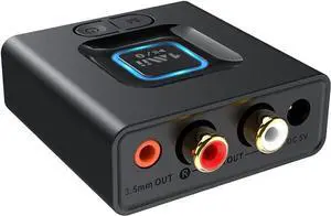 1Mii Bluetooth 5.1 Receiver for Home Stereo, Bluetooth Audio Adapter with 3.5mm RCA, Wireless Hi-Fi Music Streaming from Smartphone/Tablet to Wired Speaker, 12hrs Playtime, Bass Mode