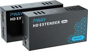 PWAY HDMI Extender 500ft No Delay Over Cat5e/6 HDMI Balun IP Kit Over Ethernet Long Distance Video, 1 to Many Over Gigabit Switch