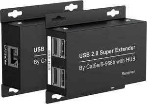 USB Extender Over Ethernet 200ft USB2.0 HUB RJ45 Cat5e 6 up to 480Mbps with Power Adapter 2 Cameras Work in Sync Support Windows MacOS Android Linux