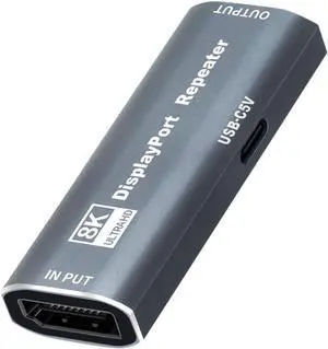 DisplayPort Repeater Amplifier Signal Booster - 4K@240Hz 33ft,4K@60Hz 82ft Extender, DisplayPort Booster Female to Female Plug & Play, for Gaming/VR/Home Theater (DP Extender-Gray)