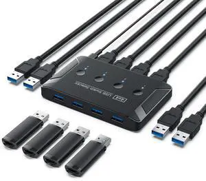 USB 3.0 KVM Switch, 4-Port USB Sharing Station for 4 Computers, Printer Scanner Keyboard Mouse Peripheral Splitter with 1.5m Cable