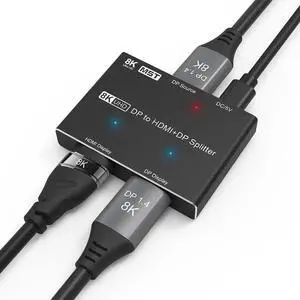 DisplayPort HDMI Splitter 8K MST SST 1In 2Out Directional DP 1.4 8K@30Hz 4K@120Hz to DisplayPort HDMI 8K 2.1 1440P@165Hz Directional Converter Switch Multi Screen Transfer