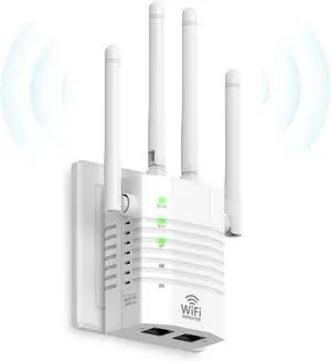 1200Mbps Dual - Band WiFi Extender Signal Booster, WiFi Extender with 4 Antennas, WiFi Booster Covers Up to 12880 Sq.ft & 105 Devices, WiFi Repeater with Wall - Plug Signal Booster for Home
