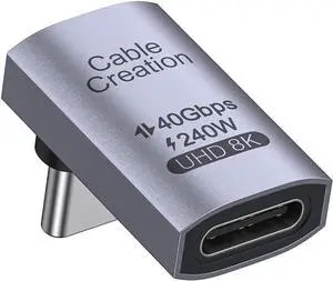 CableCreation 90 Degree USB C Adapter, Right Angle USB C Male to Female Adapter 40Gbps 240W Compatible with Steam Deck, ROG Ally, Switch, Notebook, PC, Tablet, Phone and More,Up Angle