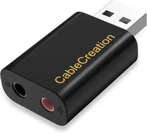 USB Audio Adapter with 3.5mm Jack, CableCreation USB External Stereo Sound Card with 3.5mm Earphone and Microphone for PS4, PS5, Windows, Mac, Linux, Plug and Play, Black