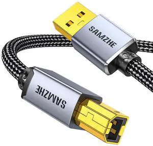 SAMZHE USB B to USB A  Printer Cable Nylon Braided B to A Scanner Cord Compatible with Canon HP Dell Epson Brother Xerox DAC for Laptop PC