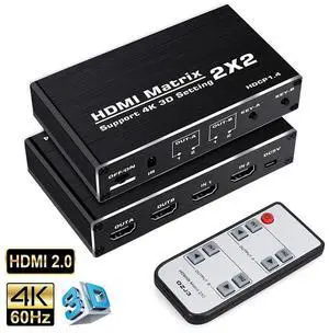 Torpedo Nova  HDMI Matrix 2x2 Switch, 4K@60Hz YUV 4:2:0, HDR, 3D Support, Independent Display Control