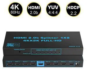 Torpedo Nova  HDMI 2.0 1x8 Splitter with Scaler & Dolby Atmos, 4K@60Hz, HDCP 2.3, 30m Extended Transmission