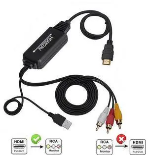 Torpedo Nova HDMI to AV Converter Cable, 1.8m Length, 4K Input to 480i/576i Output, HDCP Bypass, Plug & Play